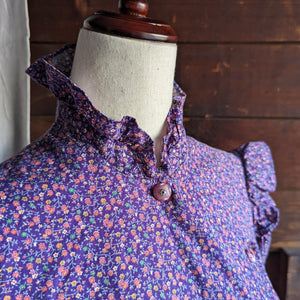 70s Vintage Purple Floral Cotton Blouse