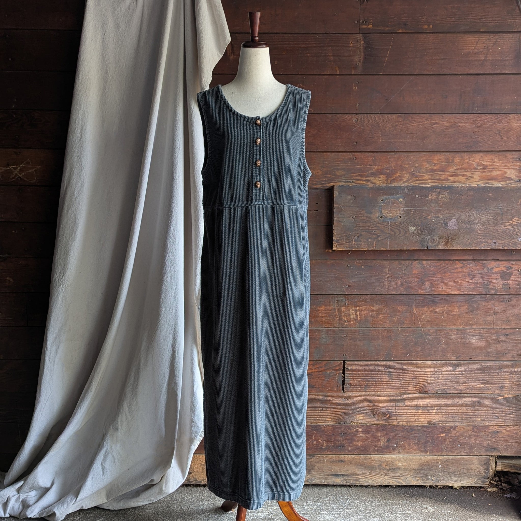 90s Vintage Grey Corduroy Maxi Pinafore Dress 90s Vintage Grey Corduroy Maxi Pinafore Dress