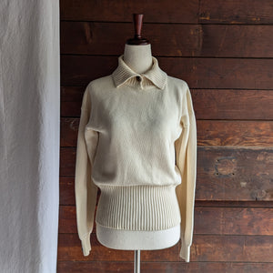 90s Vintage Collared Cotton Knit Sweater