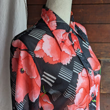 Load image into Gallery viewer, 70s Vintage Black and Pink Floral Shirt
