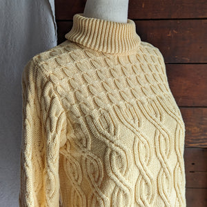 90s Vintage Yellow Cable Knit Turtleneck Sweater