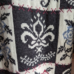 Vintage Black Floral Acrylic Knit Sweater