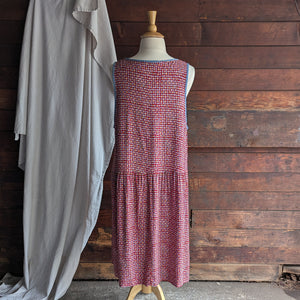 90s Vintage Plus Size Red Floral Print Drop-Waist Sleeveless Dress