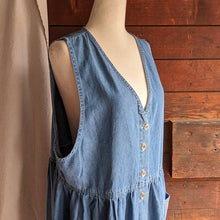 Load image into Gallery viewer, 90s Vintage Rose Embroidered Denim Jumper Dress
