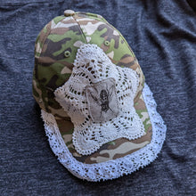 Load image into Gallery viewer, Upcycled Lace and Fly Patch Camo Baseball Hat
