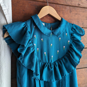 Vintage Embroidered Teal Midi Dress