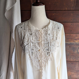 90s Vintage Ivory Embroidered Blouse