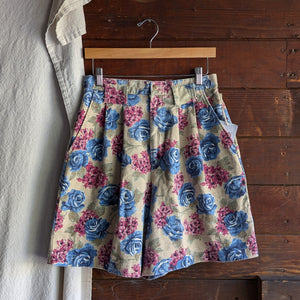 90s Vintage Wide Leg Floral Cotton Shorts