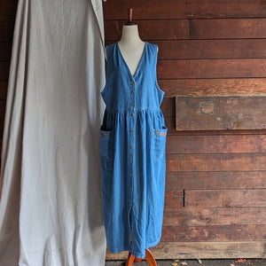90s Vintage Rose Embroidered Denim Jumper Dress