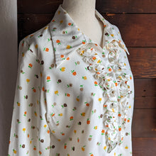 Load image into Gallery viewer, 70s Vintage White Floral Poly Blouse
