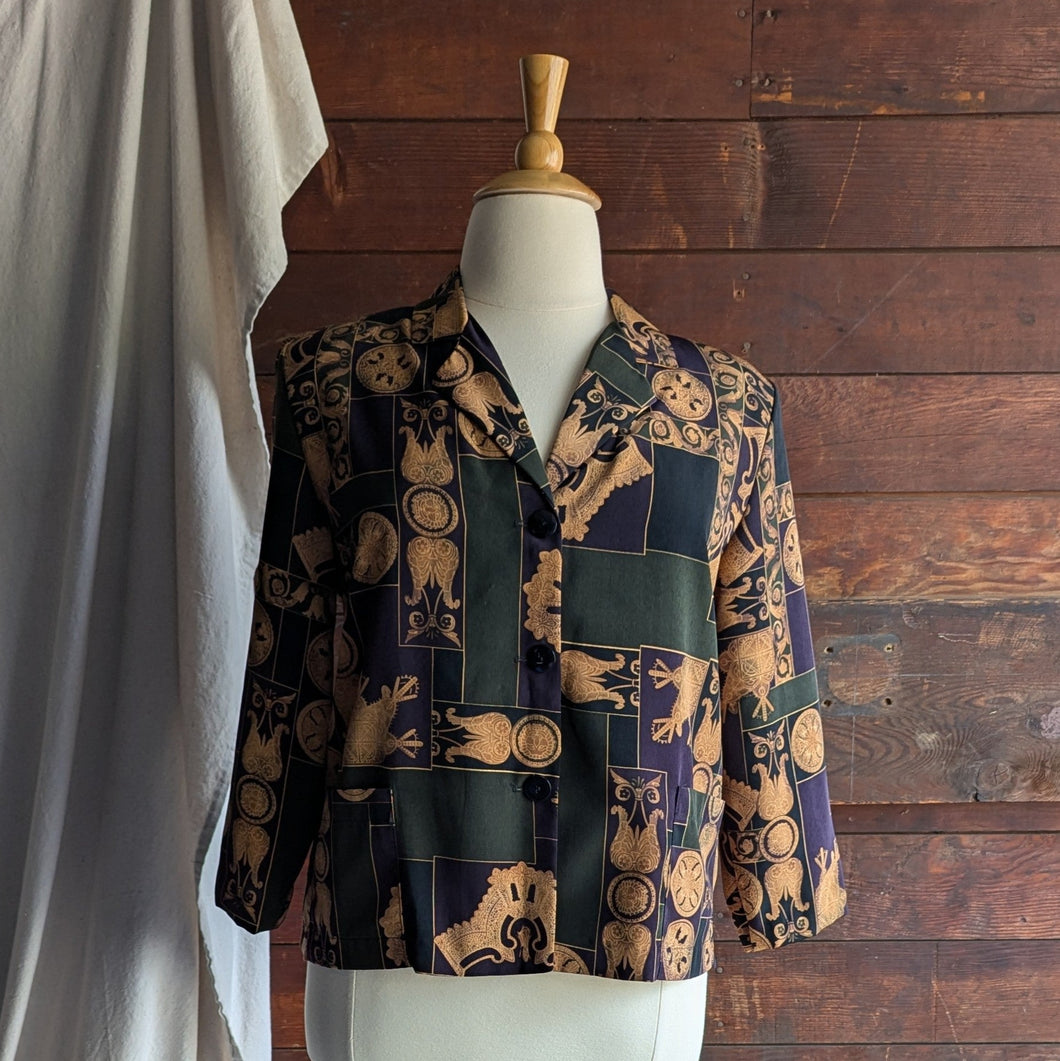 90s Vintage Olive and Purple Ornate Print Jacket