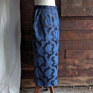 Cotton Blend Blue Jacquard Maxi Skirt