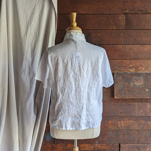 90s Vintage Plus Size Embroidered White Linen Shirt