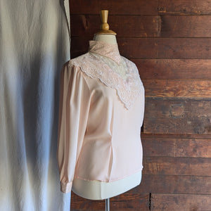 90s Vintage Pale Pink Polyester Lace Blouse