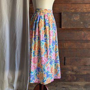 90s Vintage PolyRayon Floral Maxi Skirt