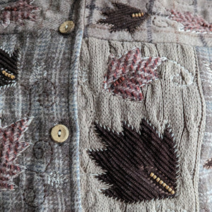 90s Vintage Leaf Embroidered Brown Wool Blend Vest