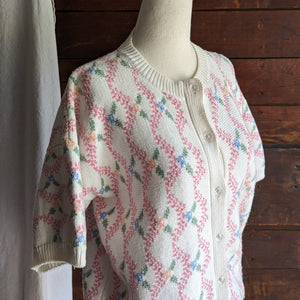 80s Vintage Short Sleeve Cotton Blend Cardigan