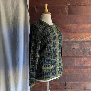 Y2K Green and Black Cotton Knit Cardigan