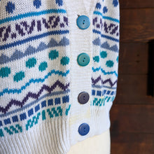 Load image into Gallery viewer, 90s Vintage Cropped White and Blue Cardigan
