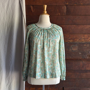 70s Vintage Polyester Floral Peasant Blouse