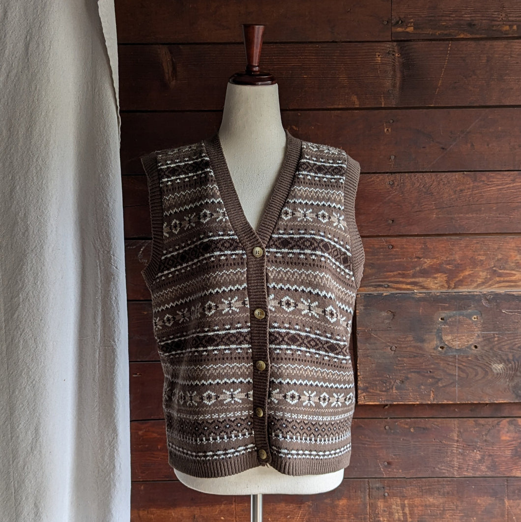 90s Vintage Brown and White Acrylic Sweater Vest