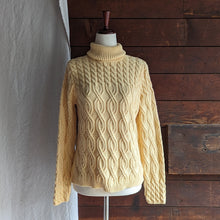 Load image into Gallery viewer, 90s Vintage Yellow Cable Knit Turtleneck Sweater
