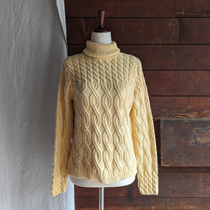 90s Vintage Yellow Cable Knit Turtleneck Sweater