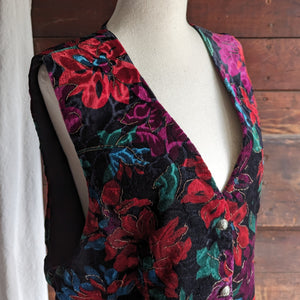 90s Vintage Floral Velvet Vest
