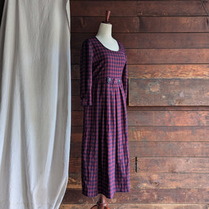 90s Vintage Purple Poly-Rayon Checkered Dress