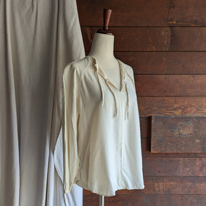 90s Vintage Cream Embroidered Loose Peasant Blouse
