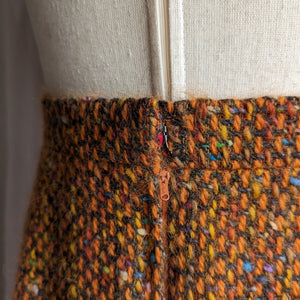 90s Vintage Chunky Orange Wool Pencil Skirt