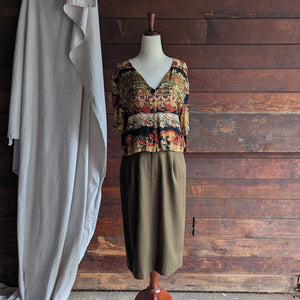 90s Vintage Olive Midi Skirt