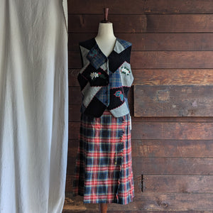 80s/90s Vintage Red Plaid Wool Blend Wrap Skirt