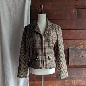 90s Vintage Brown Plaid Wool Jacket