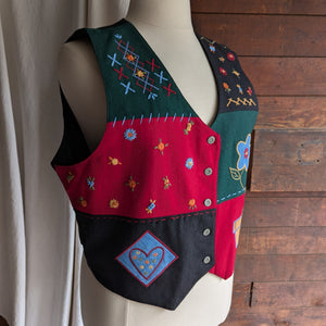 90s Vintage Plus Size Patchwork Embroidered Vest