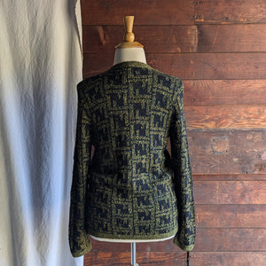 Y2K Green and Black Cotton Knit Cardigan