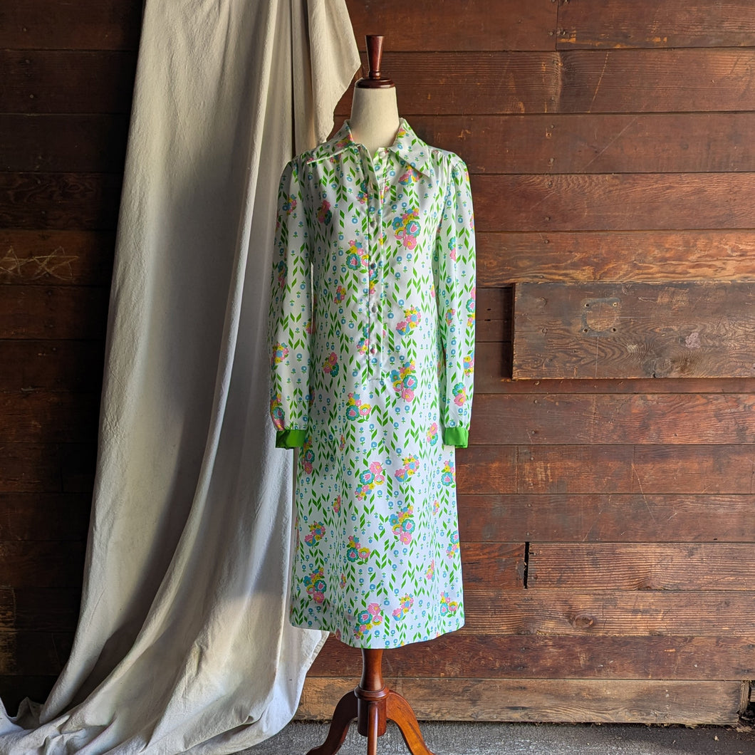 70s Vintage White Floral Midi Dress