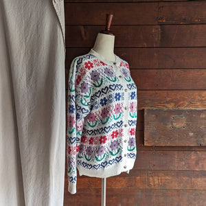 80s Vintage Heart and Flower Cardigan