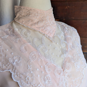 90s Vintage Pale Pink Polyester Lace Blouse