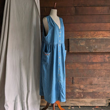 Load image into Gallery viewer, 90s Vintage Rose Embroidered Denim Jumper Dress
