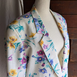 80s Vintage White Floral Blazer