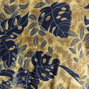 Brown and Blue Leaf Print Silk Blouse