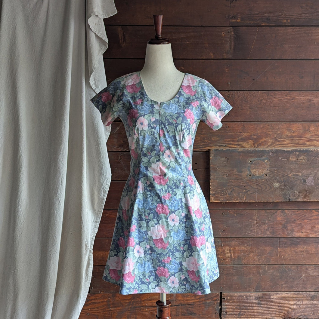 90s Vintage Homemade Rose Print Mini Dress