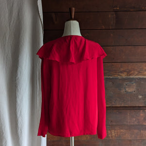 80s Vintage Red Ruffled Silk Blouse