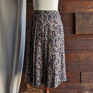 80s Vintage Dark Paisley Midi Skirt