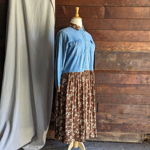 90s Vintage Denim Sunflower Maxi Dress