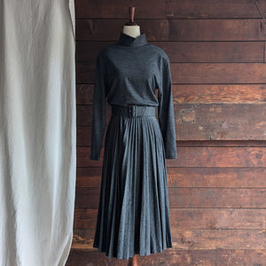 80s Vintage Charcoal Grey Wool Blend Sweater Dress with Belt