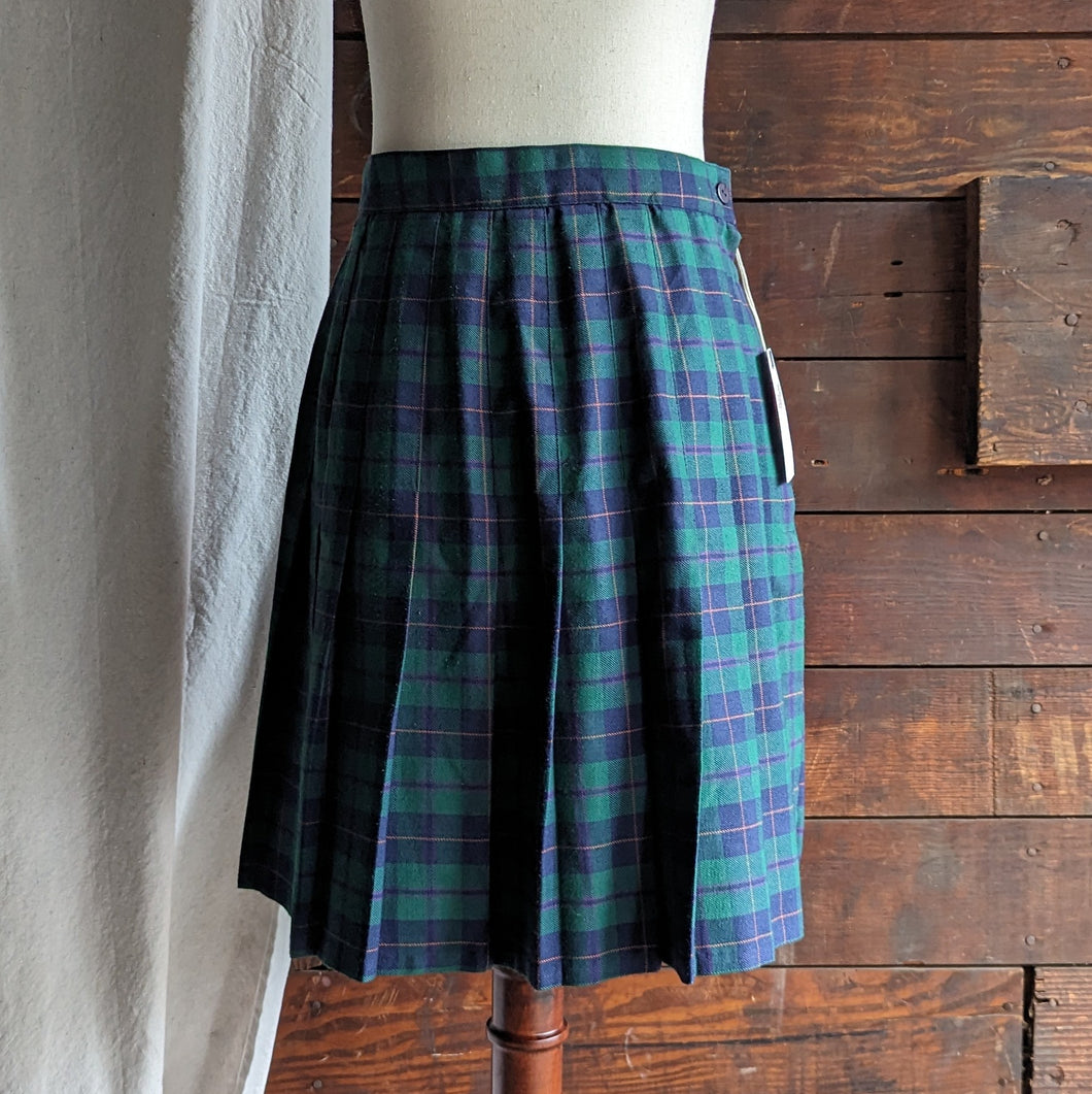 90s Vintage Pleated Green Plaid Skirt