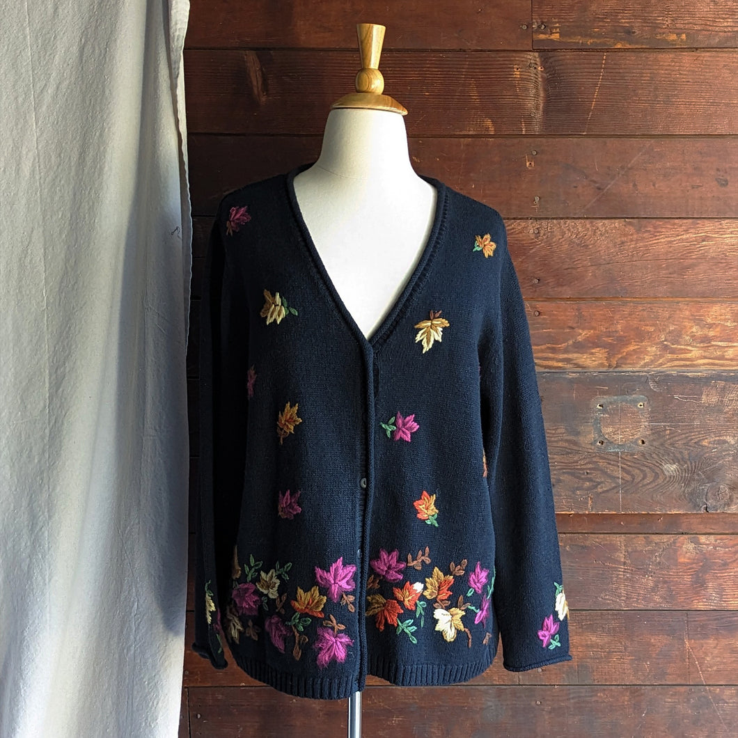 90s Vintage Plus Size Fall Embroidered Cardigan