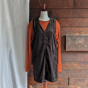 90s Vintage Brown Corduroy Mini Jumper Dress